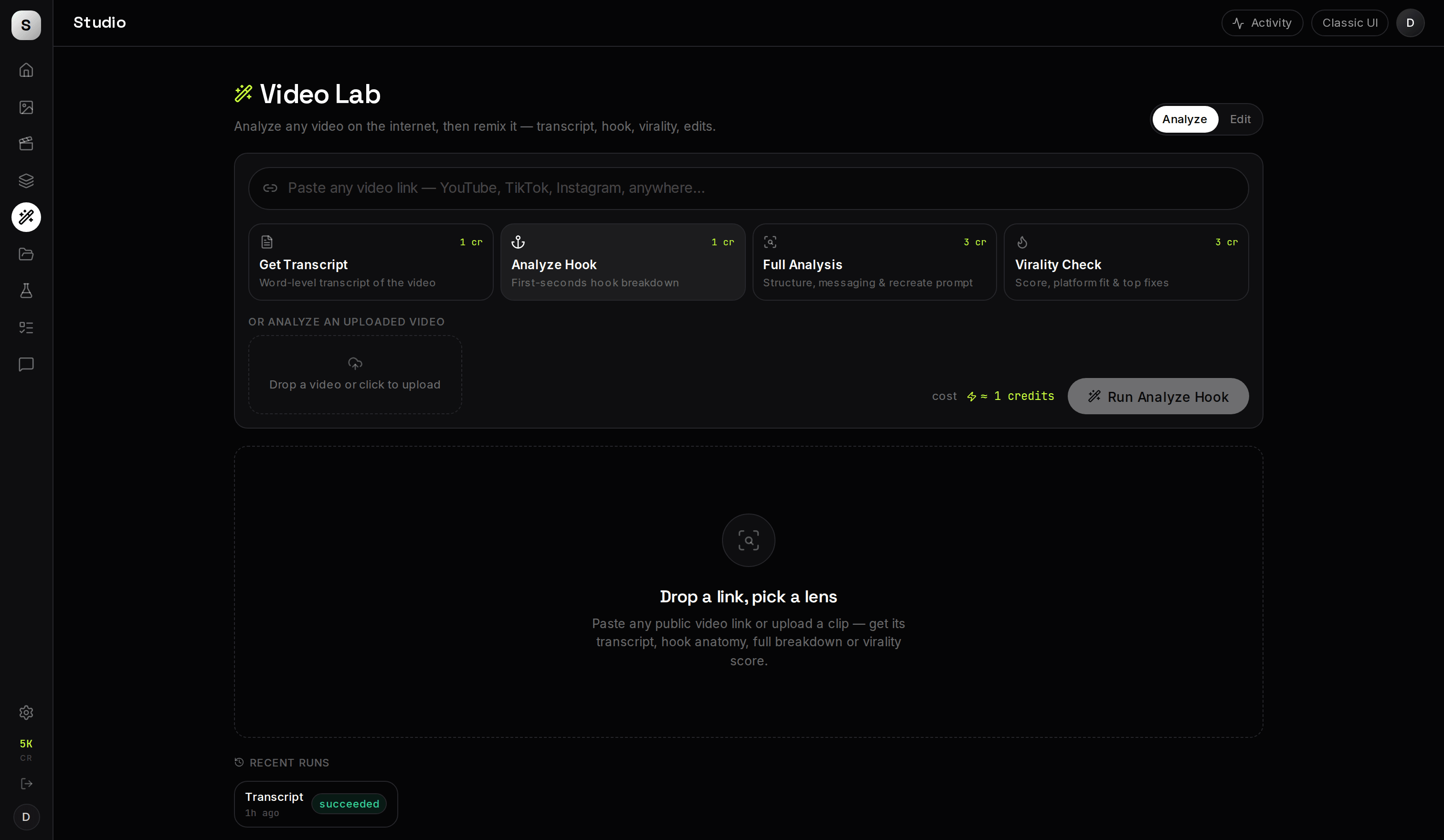 Video Lab analyzing a video's hook, structure and script